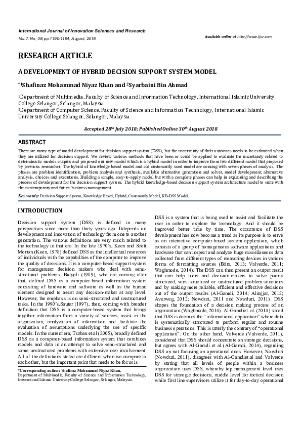 (PDF) A Development of Hybrid Decision Support System Model