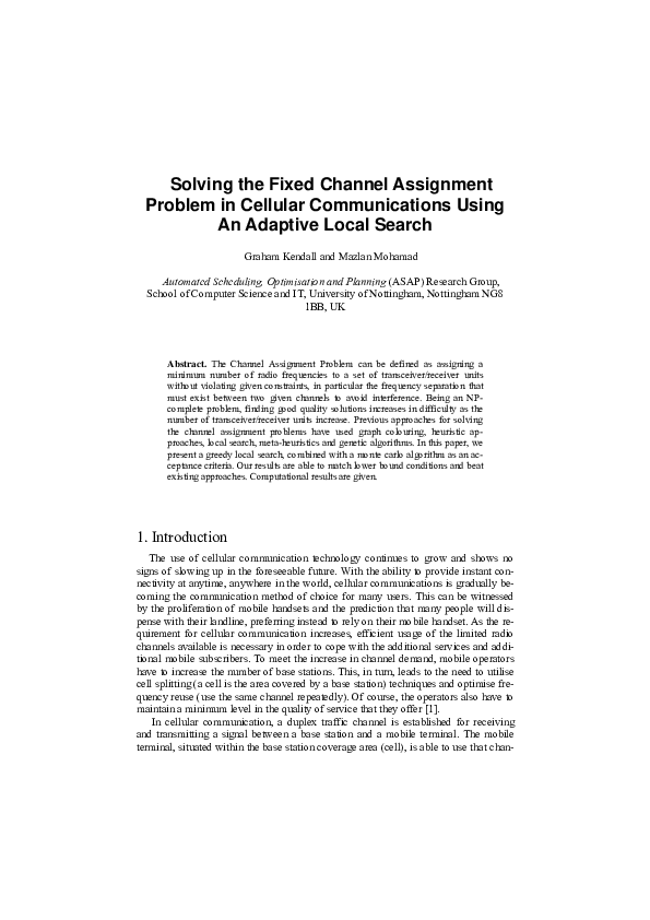 (PDF) Solving the fixed channel assignment problem in cellular ...