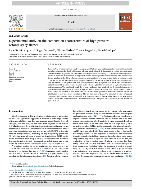 (PDF) Experimental study on the combustion characteristics of high ...