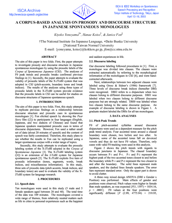 (PDF) A Corpus-Based Analysis on Prosody and Discourse Structure in ...