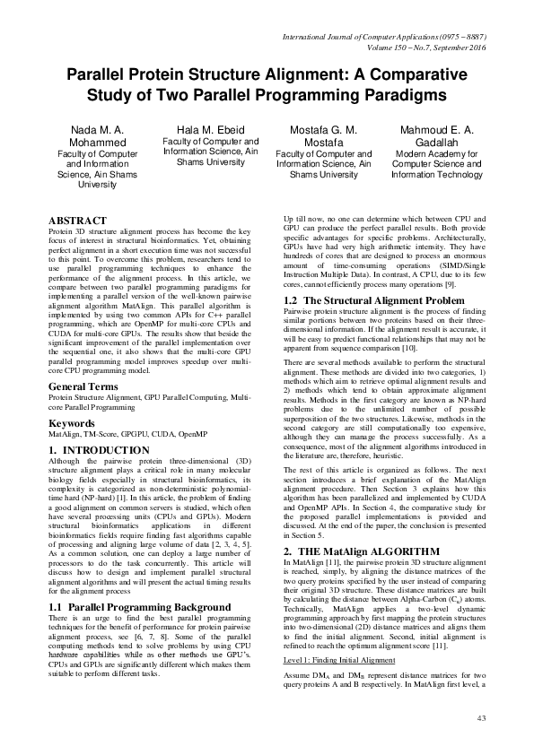 (PDF) Parallel Protein Structure Alignment: A Comparative Study of Two ...