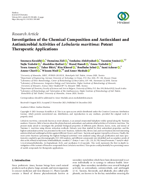 (PDF) Investigation of the Chemical Composition and Antioxidant and ...