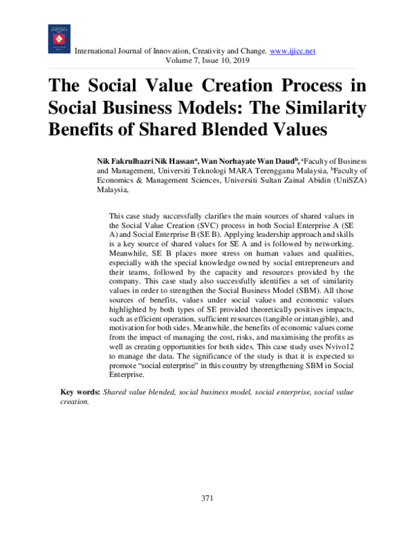 (PDF) The Social Value Creation Process in Social Business Models: The ...