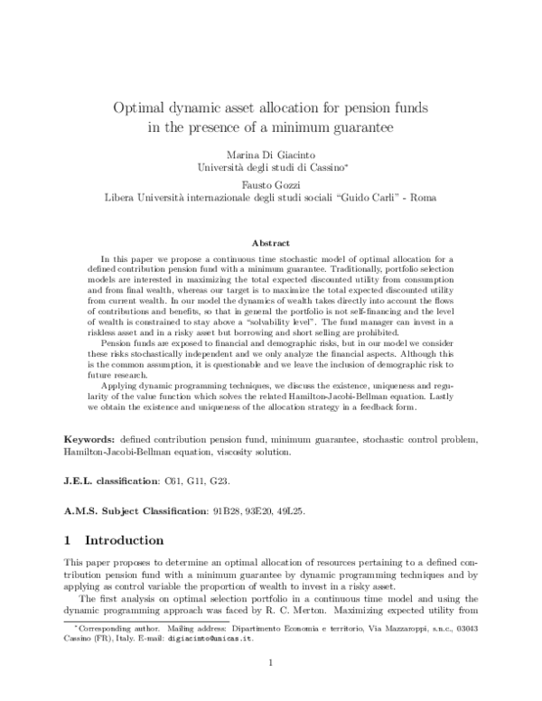(PDF) Optimal dynamic asset allocation for pension funds in the ...