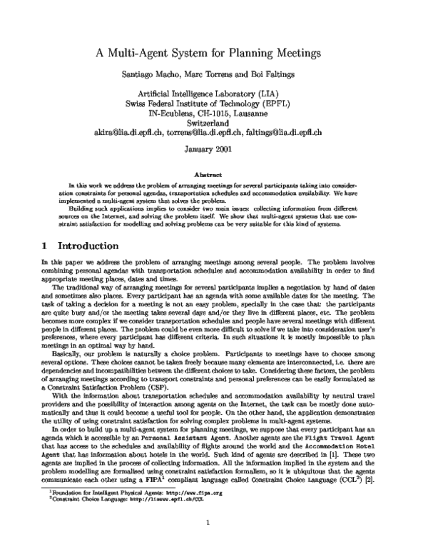 (PDF) A Multi-Agent System for Planning Meetings