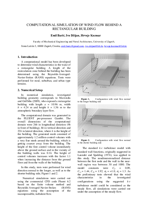 (PDF) Computational simulation of wind flow behind a rectangular building