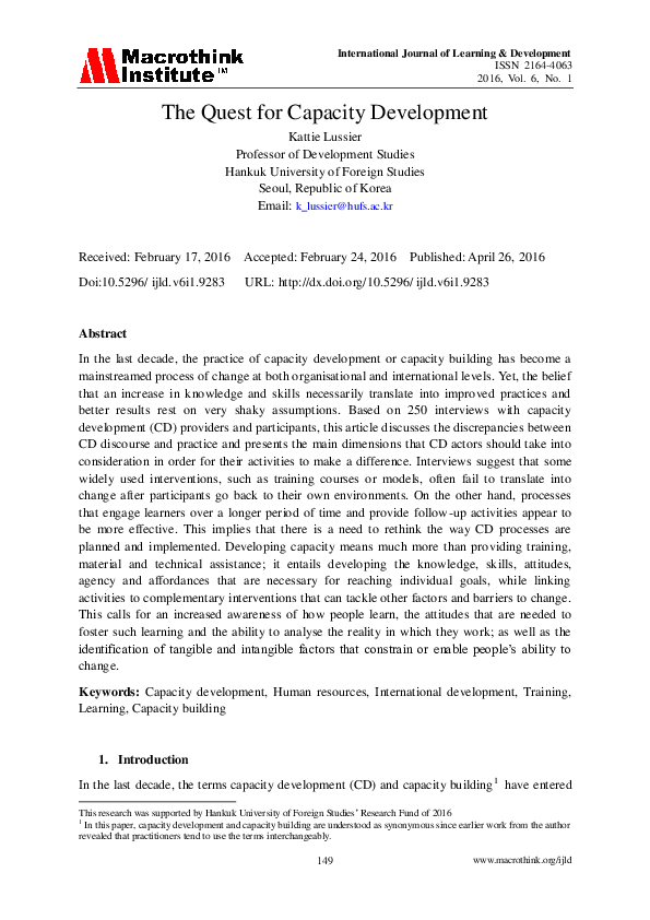 (PDF) The Quest for Capacity Development