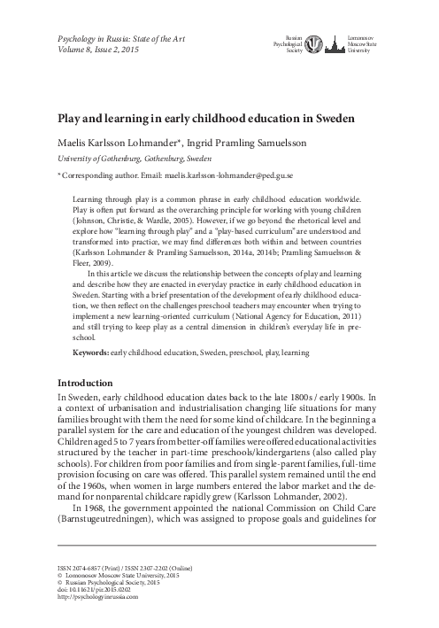 (PDF) Play and learning in early childhood education in Sweden