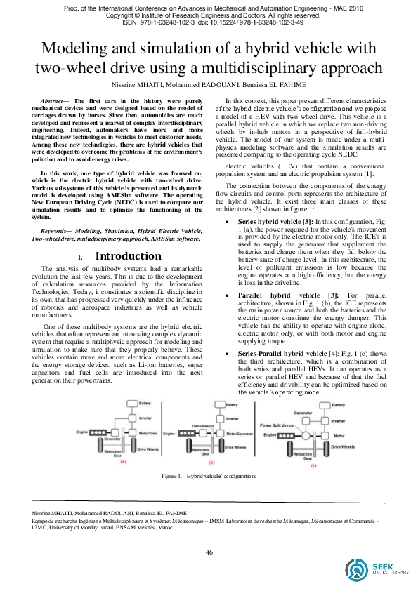 (PDF) Modeling and simulation of a hybrid vehicle with two wheel drive ...