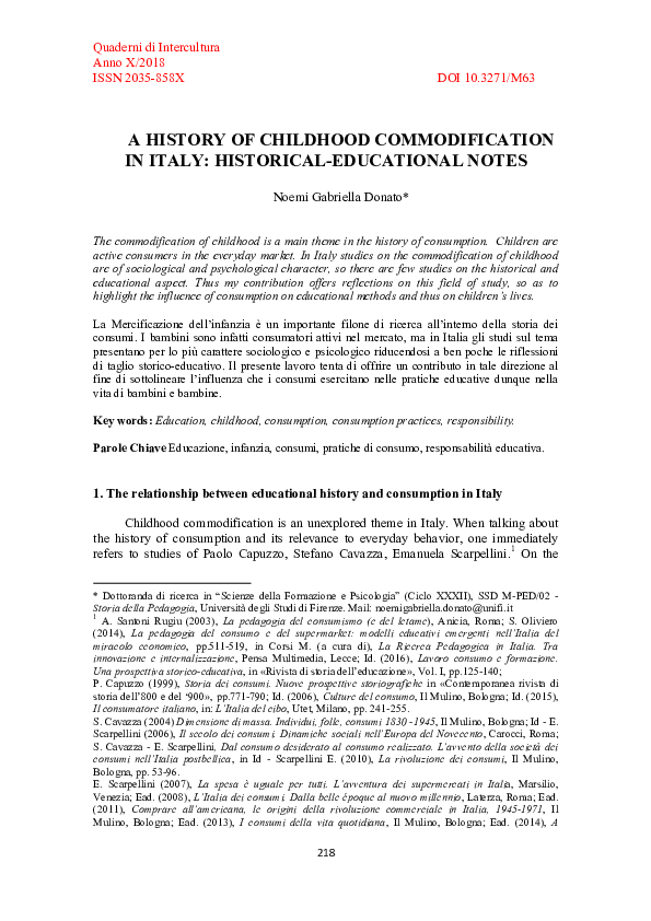 (PDF) History of Childhood Commodification in Italy: historical ...
