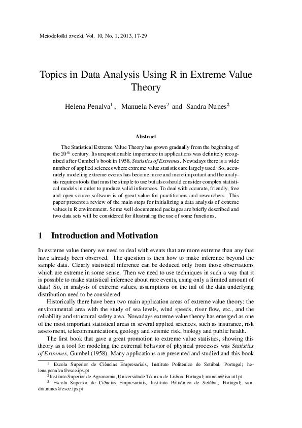 (PDF) Topics in Data Analysis Using R in Extreme Value Theory