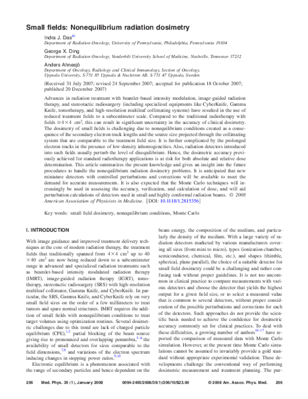 (PDF) Small fields: Nonequilibrium radiation dosimetry