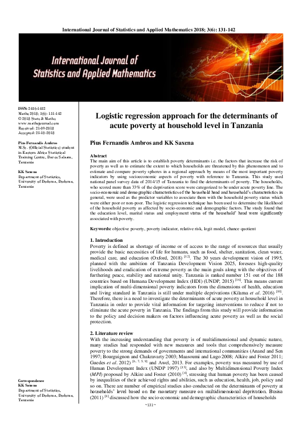 (PDF) Logistic regression approach for the determinants of acute ...