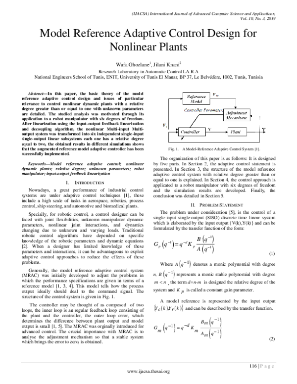 (PDF) Model Reference Adaptive Control Design for Nonlinear Plants