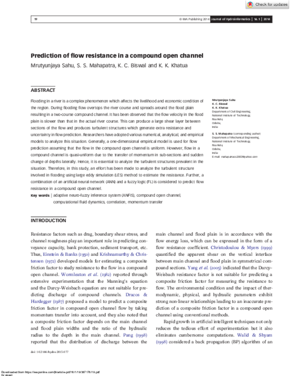 (PDF) Prediction of flow resistance in a compound open channel