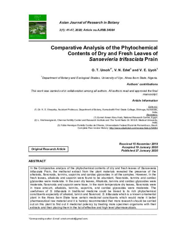 (PDF) Comparative Analysis of the Phytochemical Contents of Dry and ...