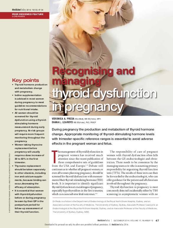 (PDF) Recognising and managing thyroid dysfunction in pregnancy