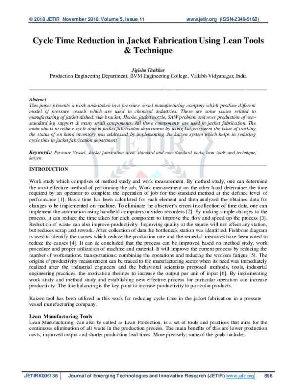 (PDF) Cycle Time Reduction in Jacket Fabrication Using Lean Tools ...