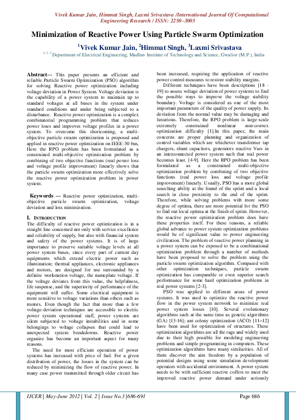 (PDF) Minimization of Reactive Power Using Particle Swarm Optimization