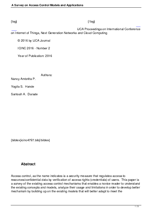 (PDF) A Survey on Access Control Models and Applications