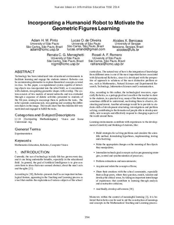 (PDF) Incorporating a Humanoid Robot to Motivate the Geometric Figures ...