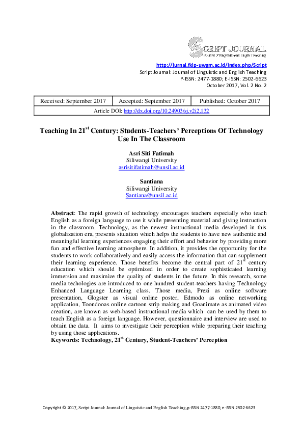 (PDF) Teaching in 21ST Century: Students-Teachers’ Perceptions of ...