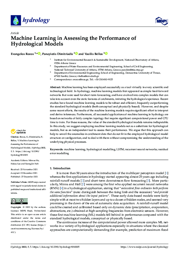 (PDF) Machine Learning in Assessing the Performance of Hydrological Models