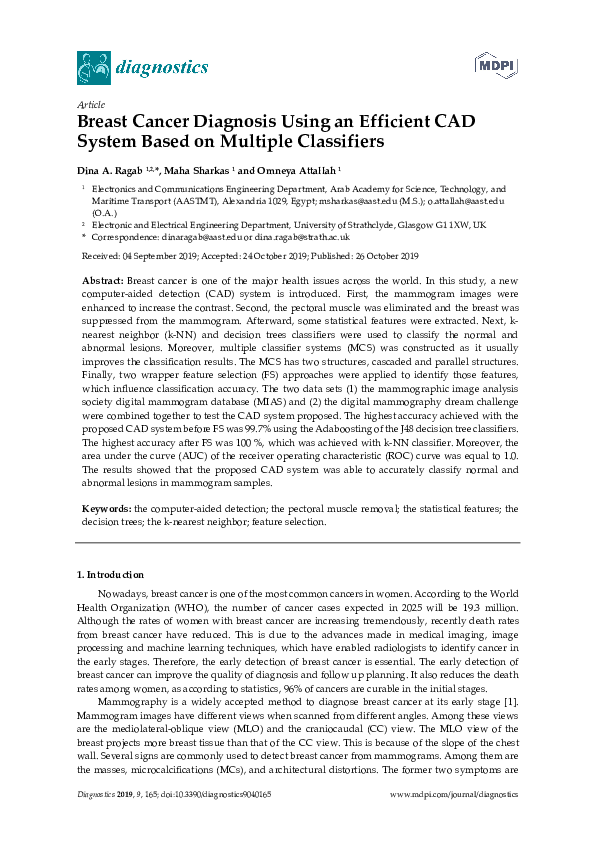 (PDF) Breast Cancer Diagnosis Using an Efficient CAD System Based on ...
