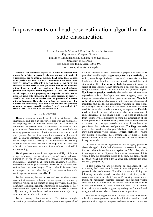 (PDF) Improvements on head pose estimation algorithm for state ...