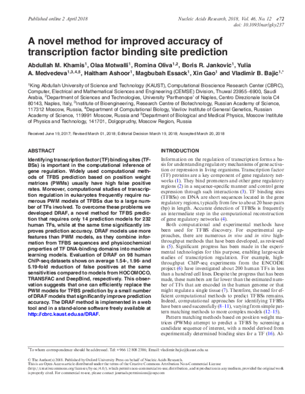 (PDF) A novel method for improved accuracy of transcription factor ...