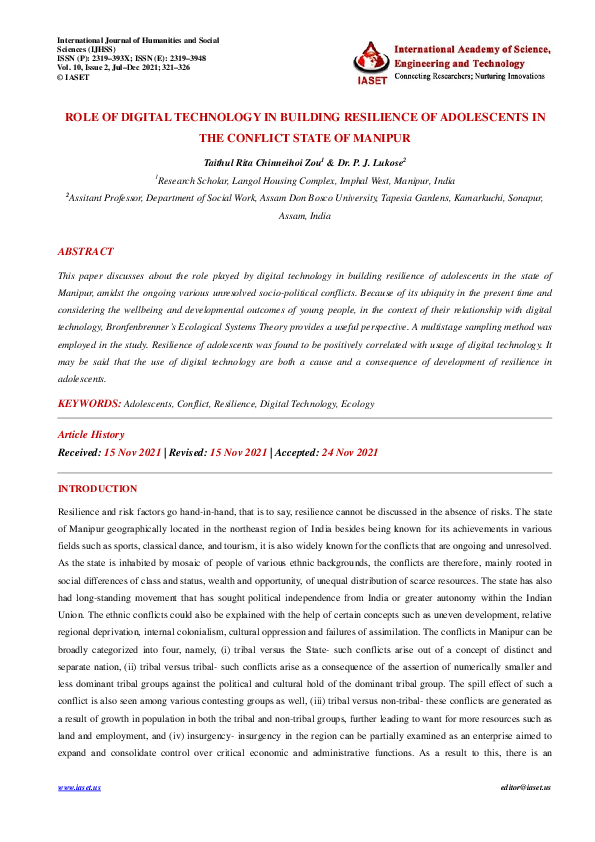 (PDF) ROLE OF DIGITAL TECHNOLOGY IN BUILDING RESILIENCE OF ADOLESCENTS ...