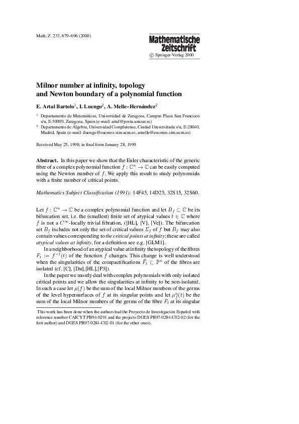 (PDF) Milnor number at infinity, topology and Newton boundary of a