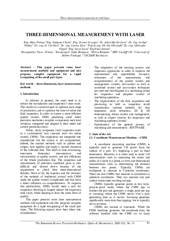 (PDF) ThreeDimensional Measurement with Laser Sorin Sorea Academia.edu