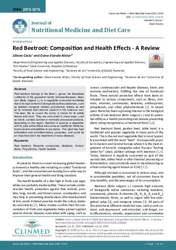 (PDF) Red Beetroot: Composition and Health Effects - A Review