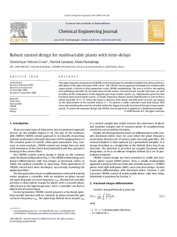 (PDF) Robust control design for multivariable plants with time-delays
