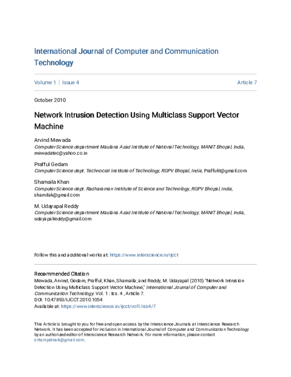 (PDF) Network Intrusion Detection Using Multiclass Support Vector Machine