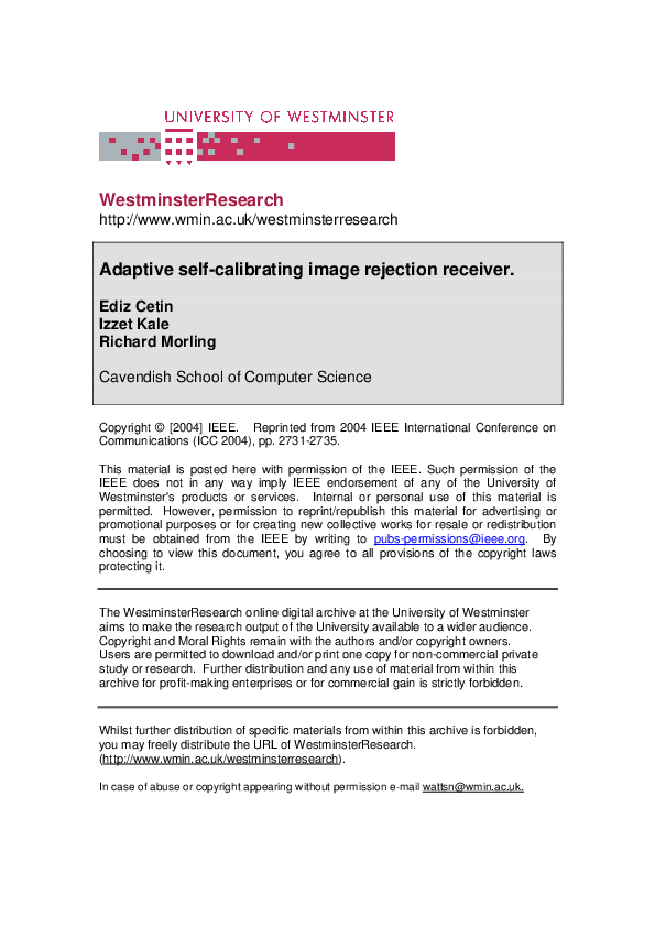 (PDF) Adaptive self-calibrating image rejection receiver