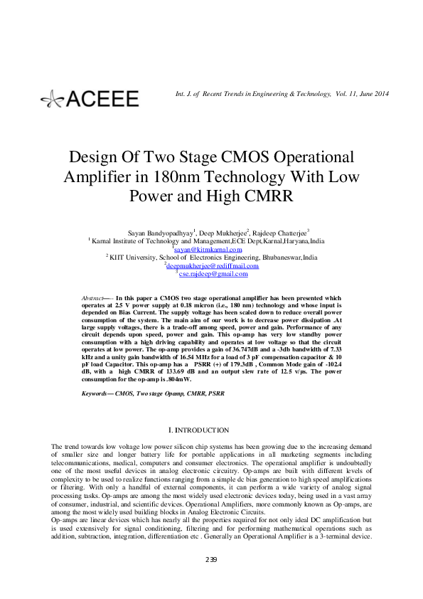(PDF) Design Of Two Stage CMOS Operational Amplifier in 180nm ...