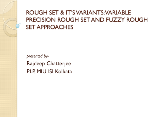 (PDF) Rough Set & It’s Variants: Variable Precision Rough Set and Fuzzy ...