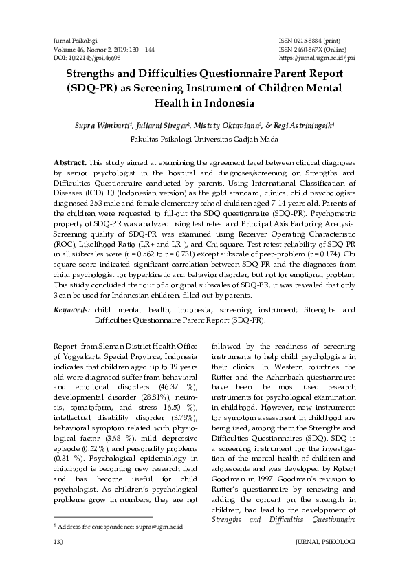 (PDF) Strengths and Difficulties Questionnaire Parent Report (SDQ-PR ...