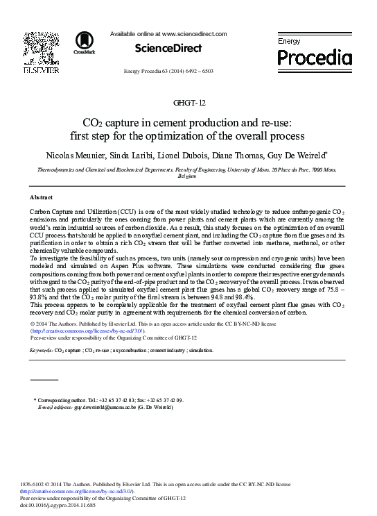 (PDF) CO2 Capture in Cement Production and Re-use: First Step for the ...
