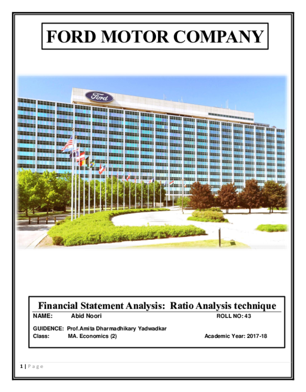 (PDF) FORD MOTOR COMPANY Financial Statement Analysis Ratio Analysis