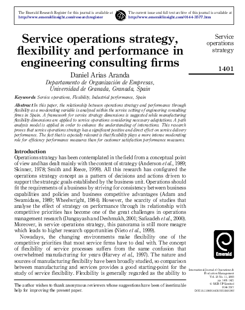 (PDF) Service operations strategy, flexibility and performance in ...