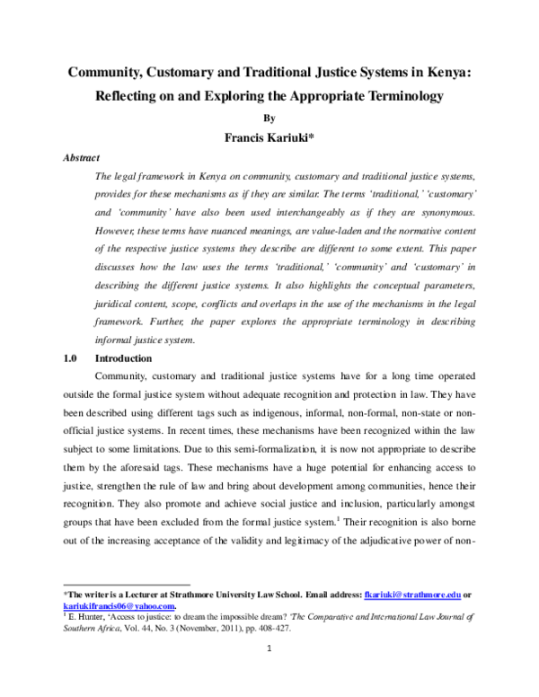 (PDF) Community, Customary and Traditional Justice Systems in Kenya