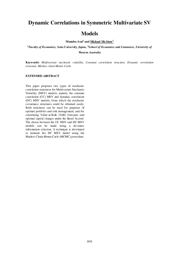 (PDF) Dynamic Correlations in Symmetric Multivariate SV Models