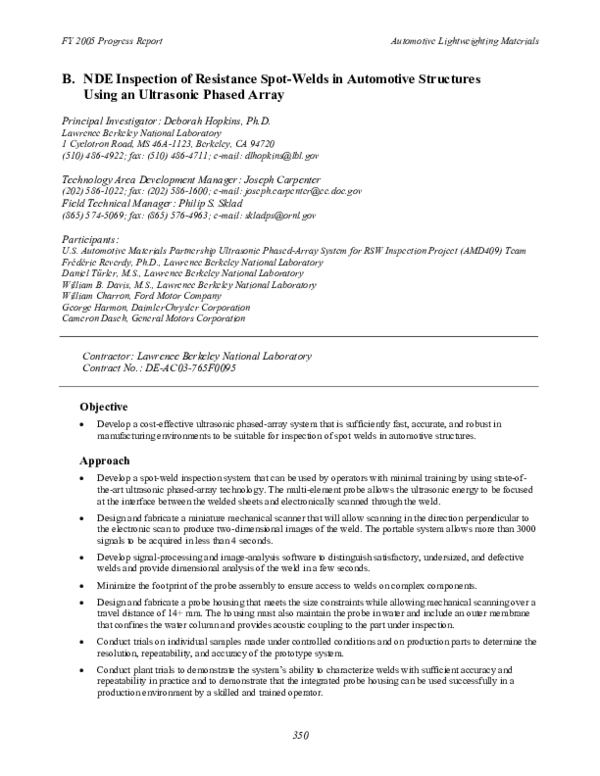 (PDF) N. NDE Inspection of Resistance Spot Welds in Automotive ...