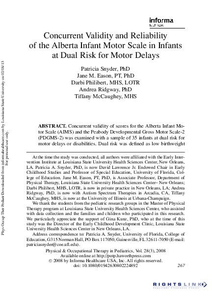 (PDF) Concurrent Validity and Reliability of the Alberta Infant Motor ...