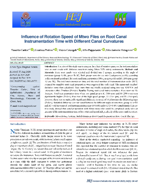 (PDF) Influence of Rotation Speed of Mtwo Files on Root Canal
