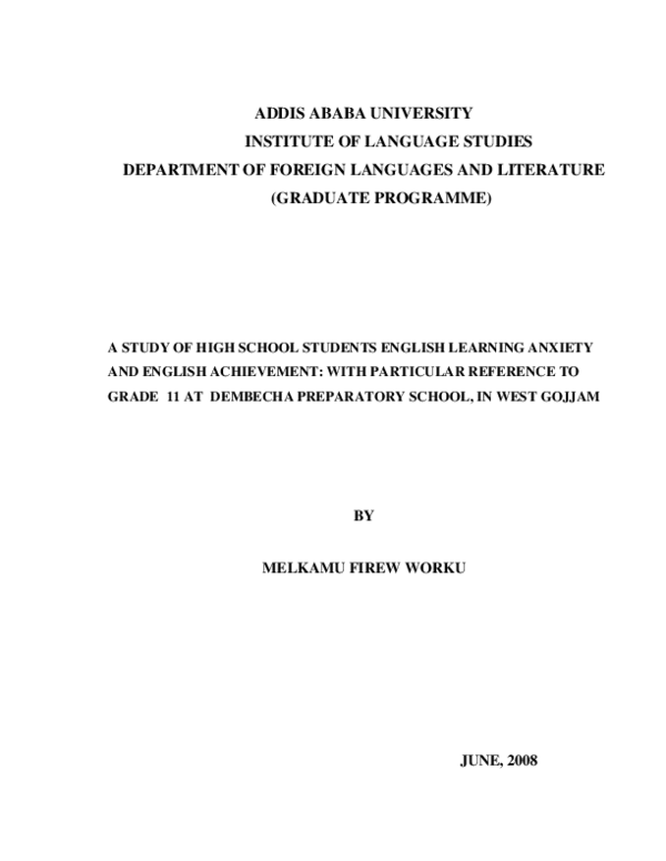 (PDF) High School Students English Learning Anxiety and Achievement