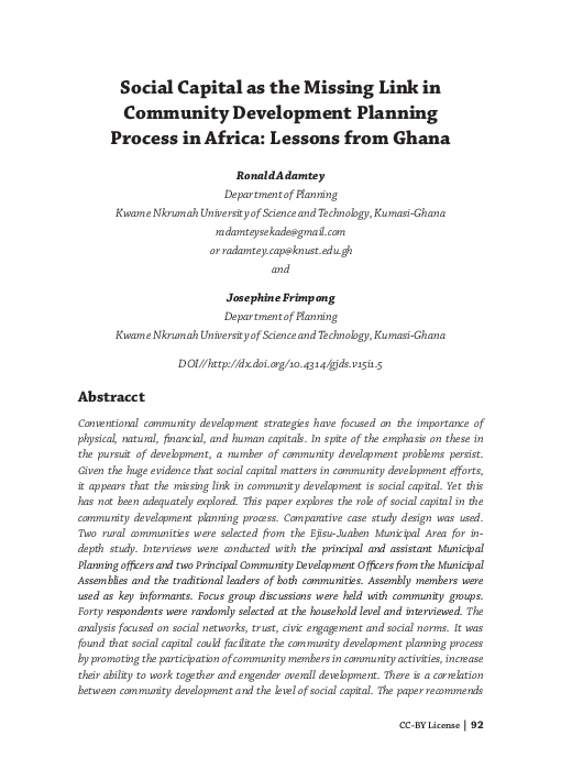 (PDF) Social capital as the missing link in community development ...